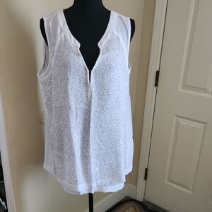 Chico's Rayon Viscose White Sleeveless Sequin V-Neck Top